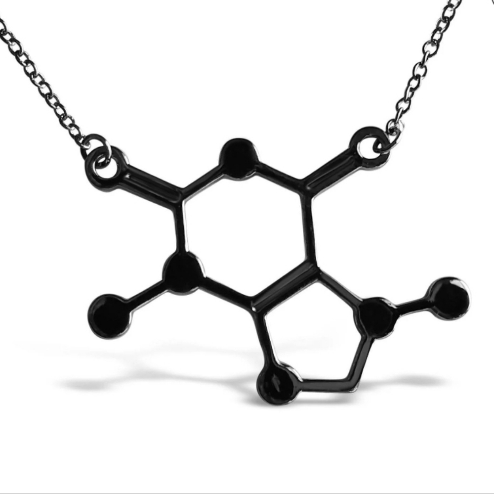 Rosa Vila Black Caffeine Chemical Molecule Necklace Science Nerd Jewelry Unisex
